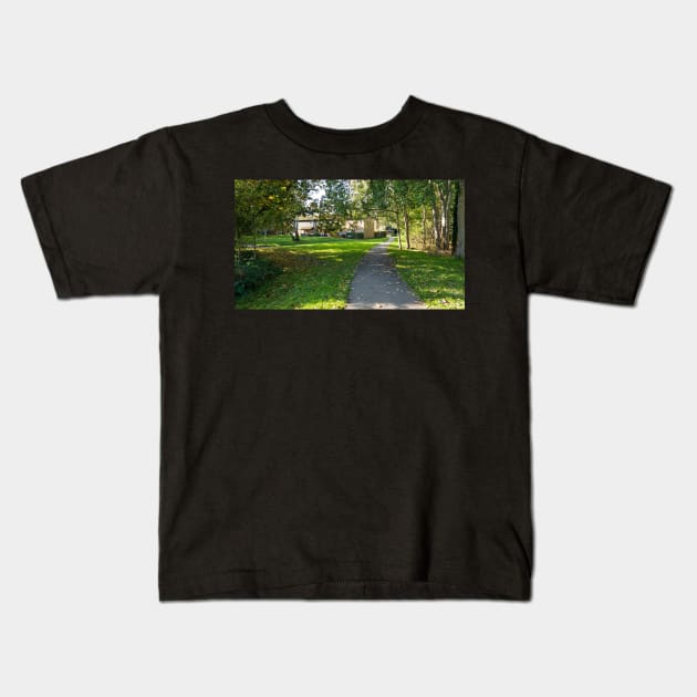 Path leading to beautiful house and greenery around Kids T-Shirt by fantastic-designs
